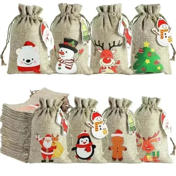 Christmas Burlap Treat Bags - Picture 1 of 6